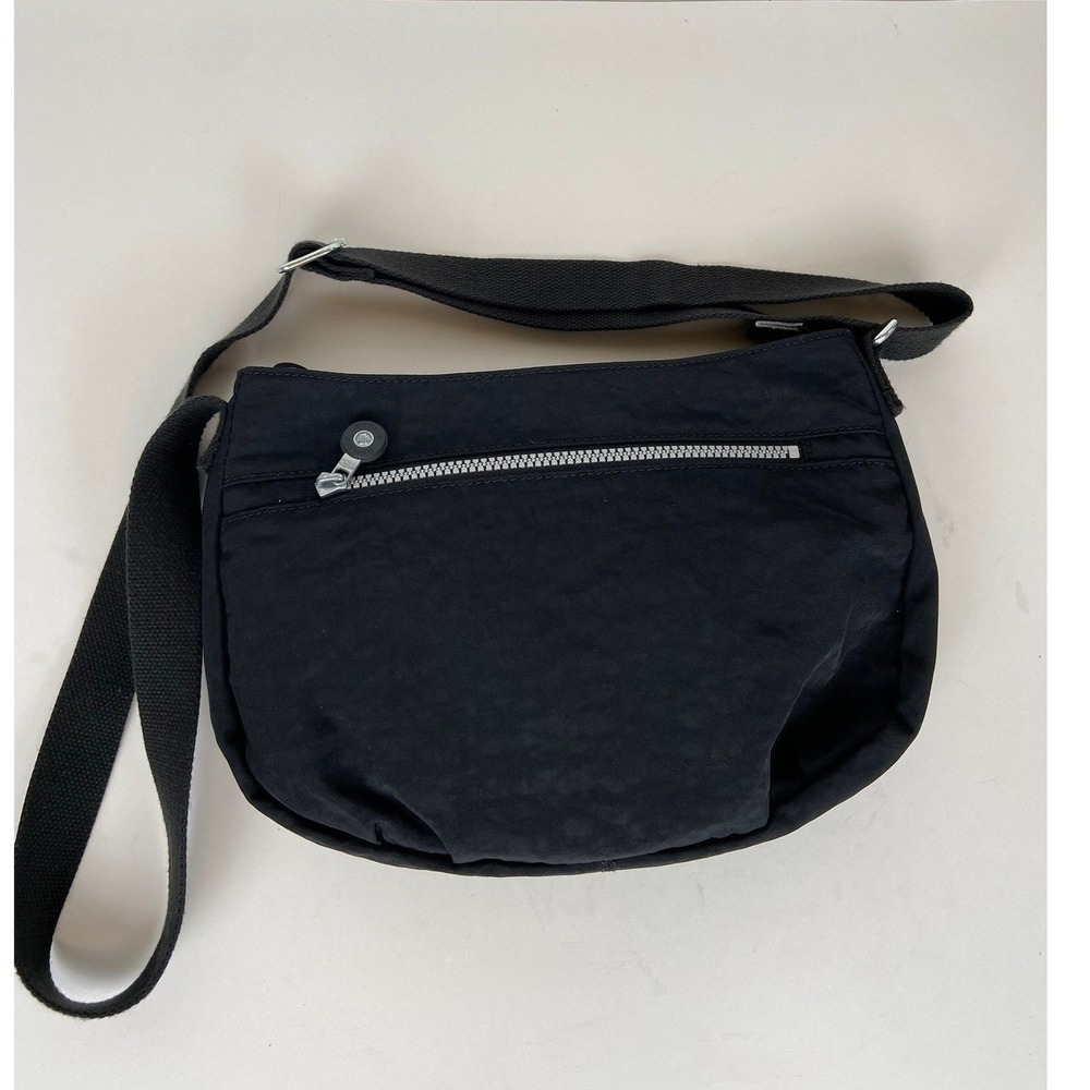 Kipling Black Crossbody Bag Adjustable Strap Multi Pocket Boho Hippie Nylon - Picture 3 of 9